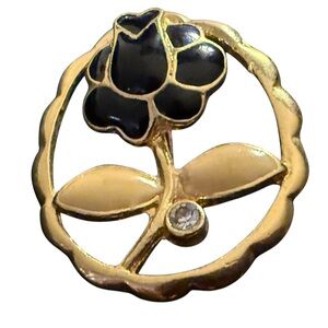 Gold and Black Floral Brooch